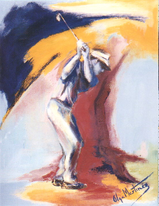 Jugador de Golf. Acr�lico sobre lienzo. 27 x 35 cms.